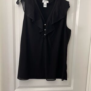 Carmen Marc Valvo Black Ruffled Sleeveless Blouse